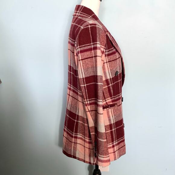 7 For All Mankind Burgundy and Pink Double Breasted Plaid Coat Size S - Picture 5 of 10